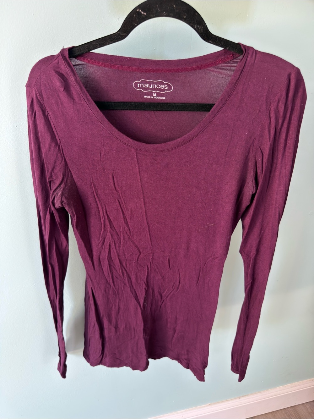 Maurices Long Sleeve Scoop Neck Top - Plum Berry Size Medium